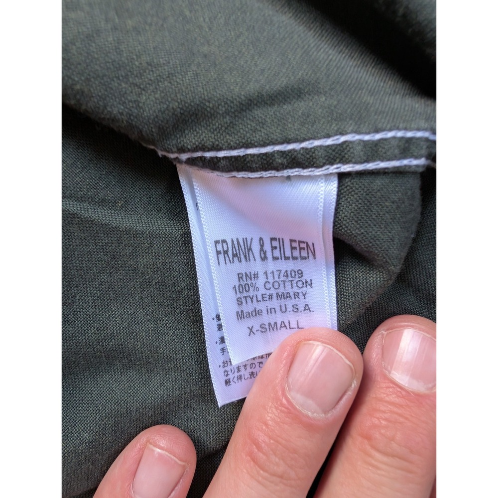 Frank‎ & Eileen Mary Shirt Dress Womens XS Olive Green USA Made 100% Cotton - Picture 4 of 7